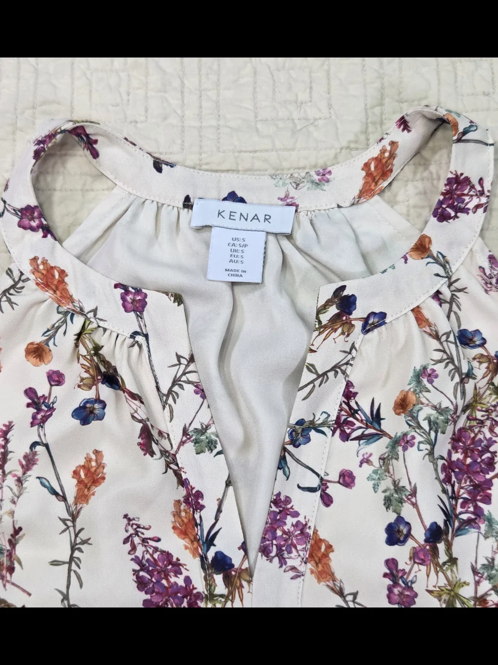 Kenar Floral Sleeveless Blouse Halter Racerback Split V-Neck Tank Pleated Size S - Picture 3 of 9